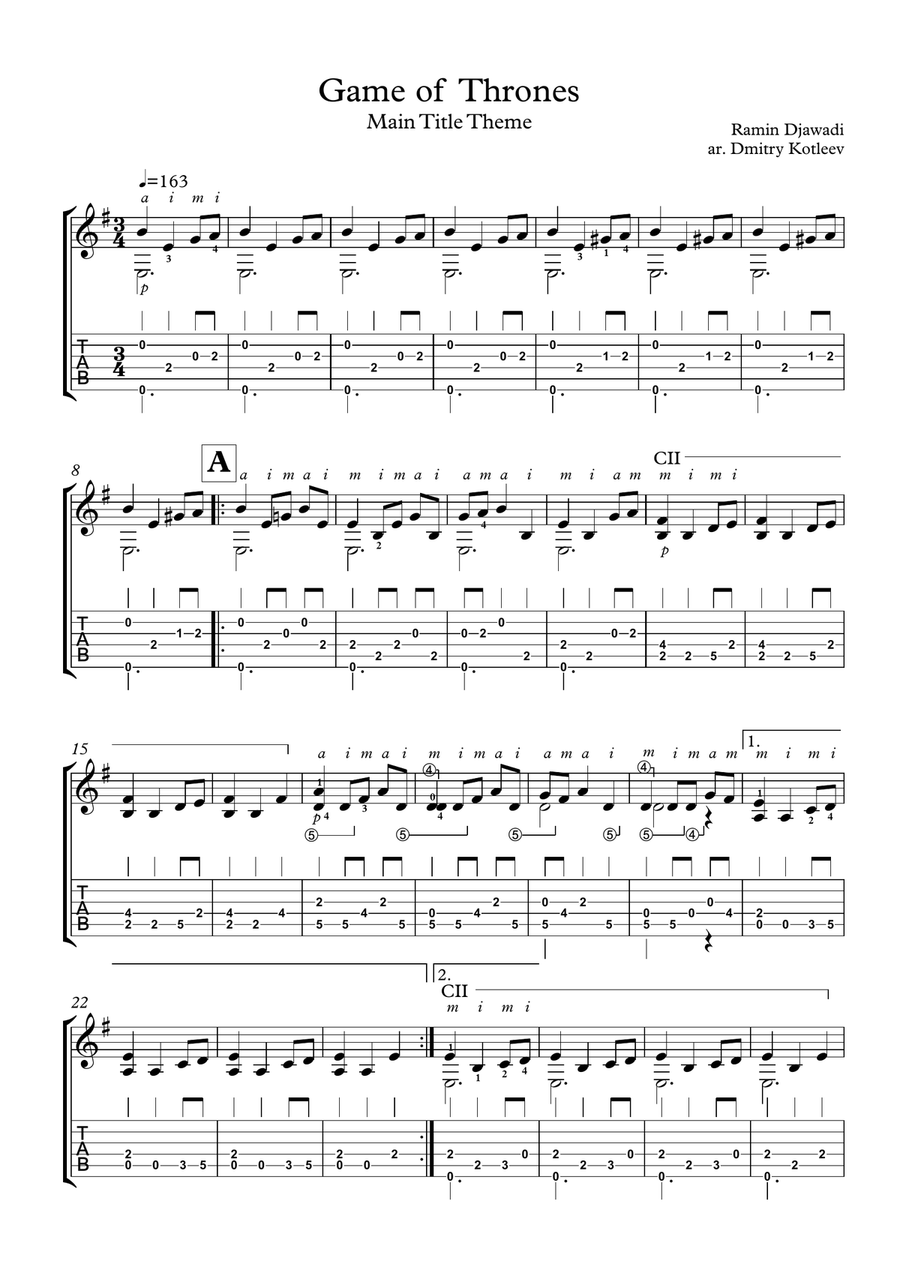 Game Of Thrones Game Of Thrones Acoustic Guitar scores gallery preview page 1