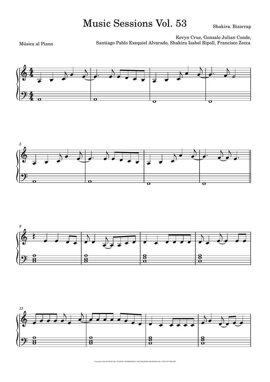 Shakira: Bzrp Music Sessions Vol. 53 Easy Piano scores gallery preview page 1