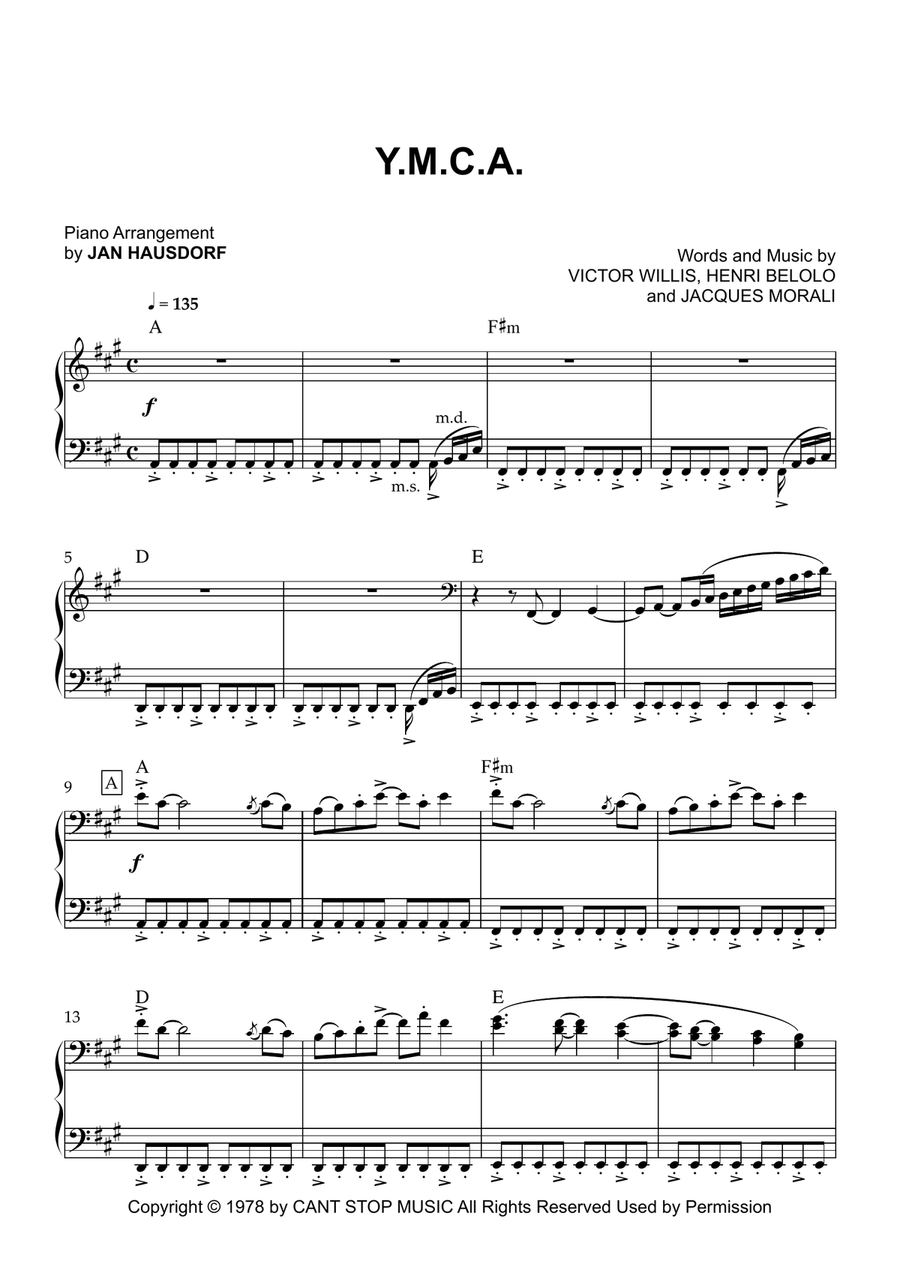 Y.m.c.a. Y.m.c.a. Piano Solo scores gallery preview page 1