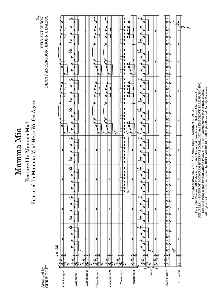 Mamma Mia Percussion Ensemble scores gallery preview page 1