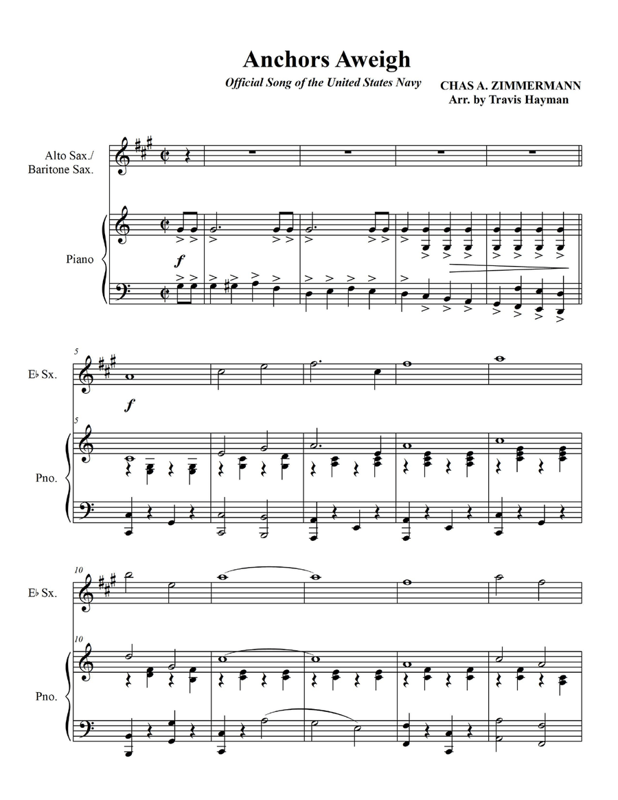 Anchors Aweigh - for Alto Sax./Baritone Sax. with Piano Accompaniment Baritone Saxophone scores gallery preview page 3