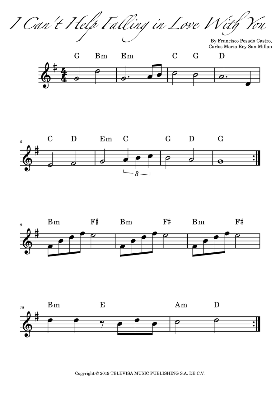 I Cant Help Falling In Love B-Flat Trumpet scores gallery preview page 1