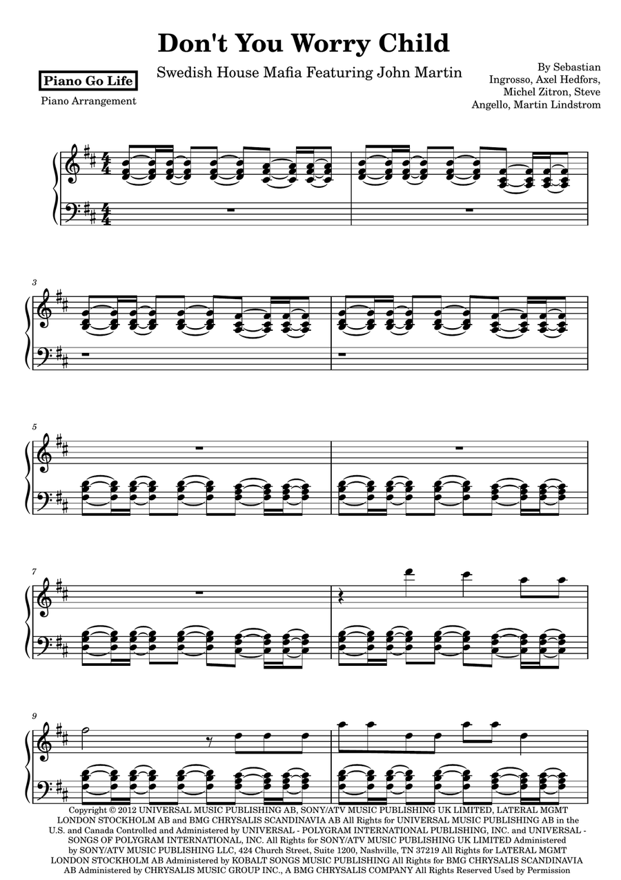 Don't You Worry Child Don't You Worry Child Piano Solo scores gallery preview page 1