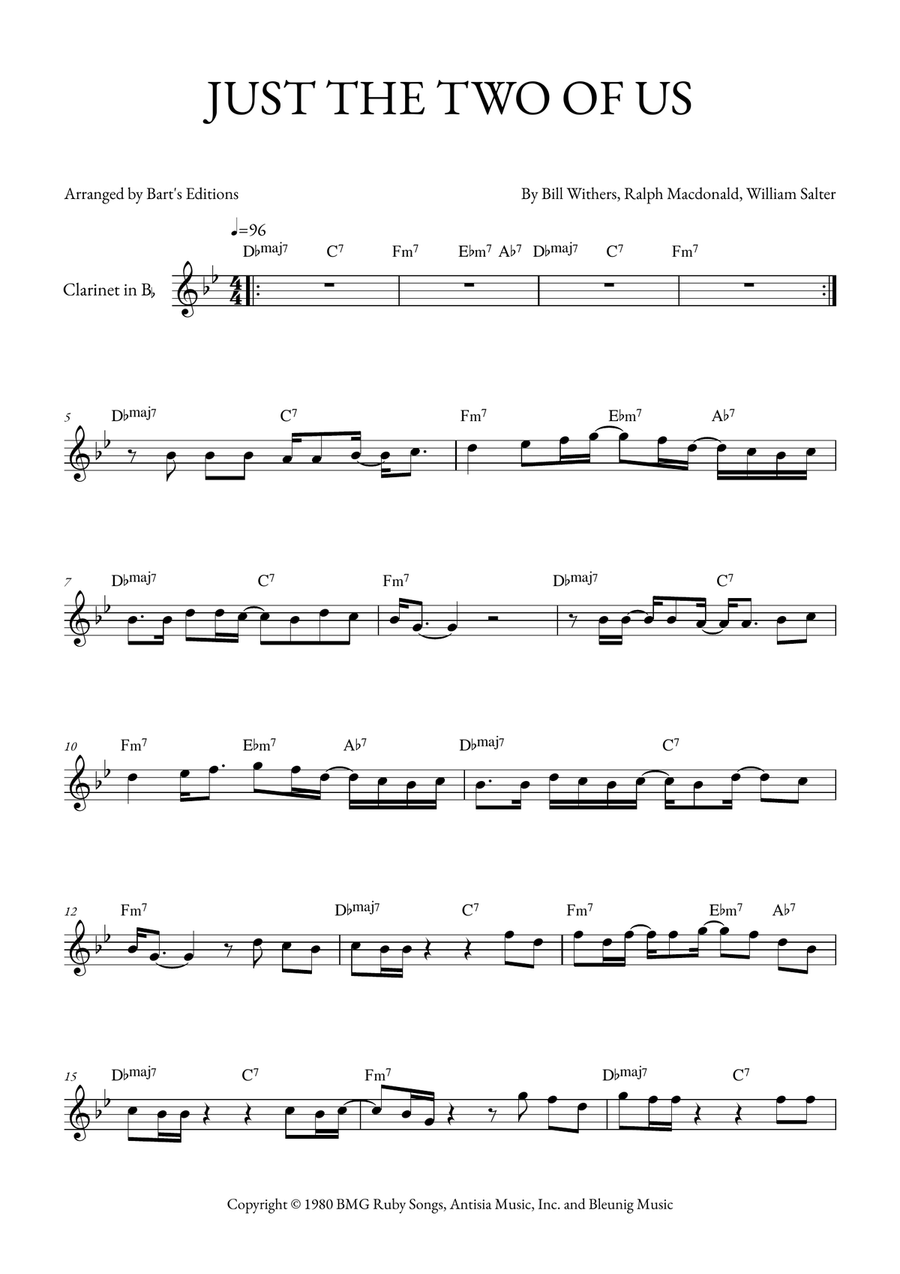 Just The Two Of Us Just The Two Of Us B-Flat Clarinet scores gallery preview page 1