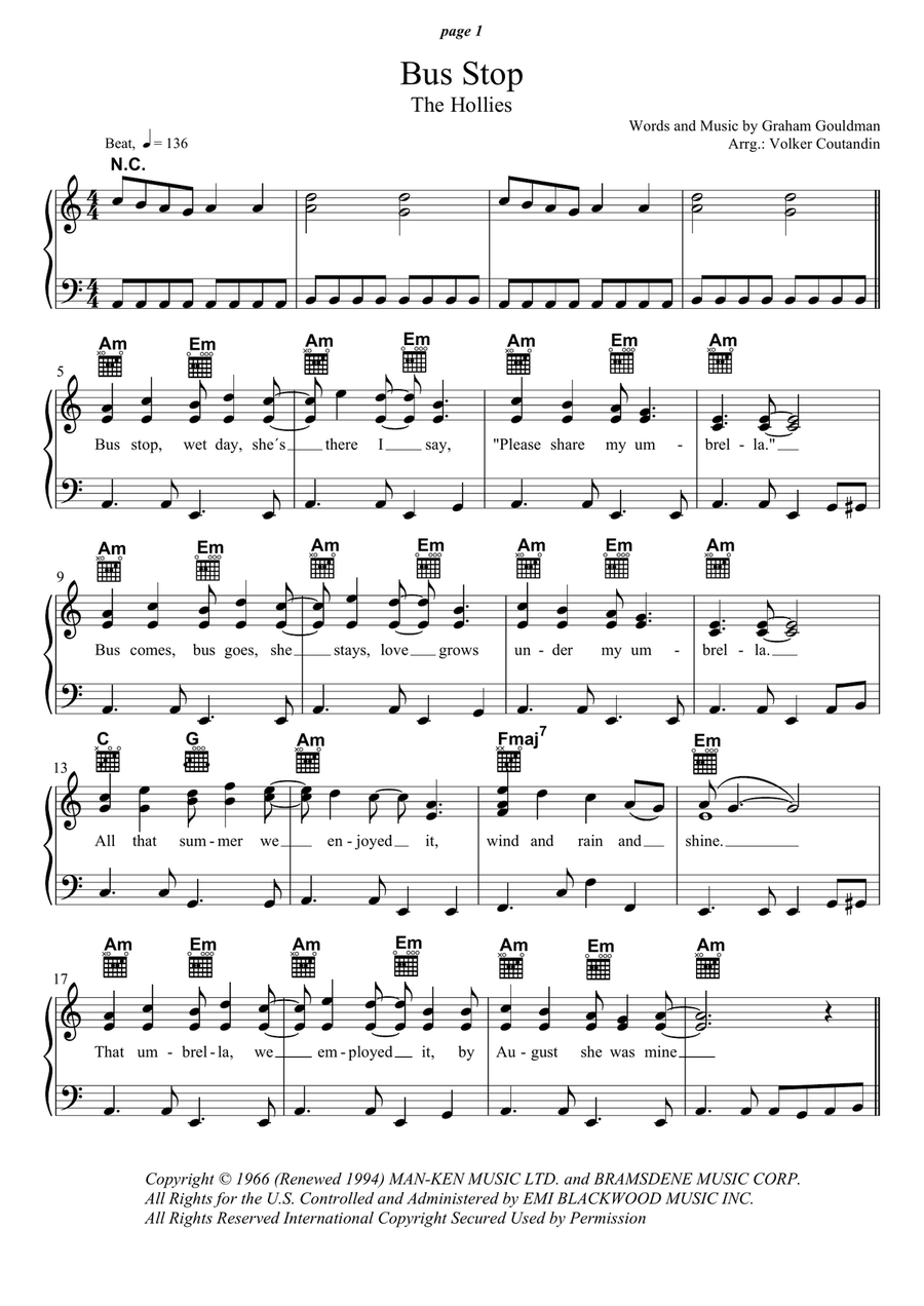 Bus Stop Piano, Vocal scores gallery preview page 1