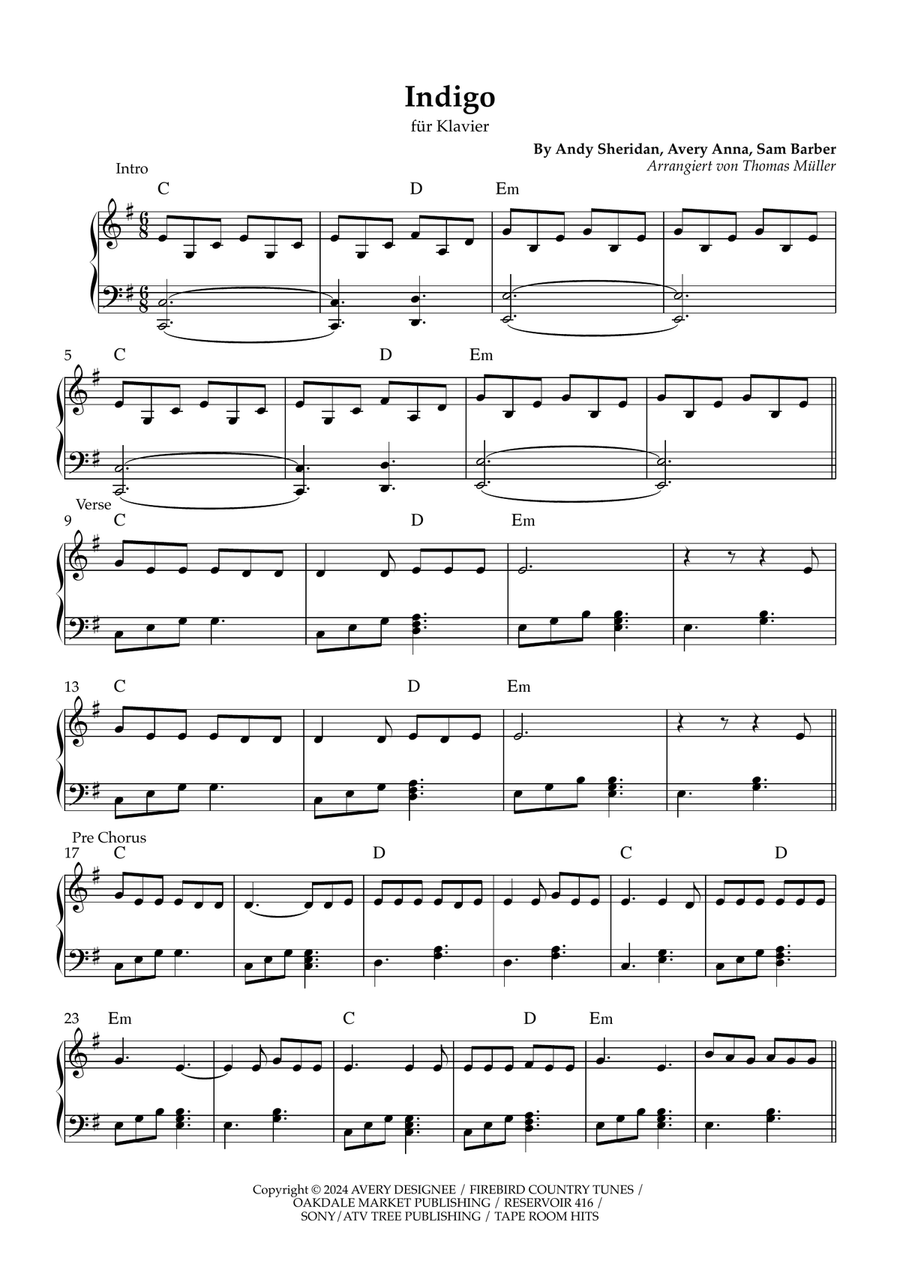 Indigo Indigo Easy Piano scores gallery preview page 1
