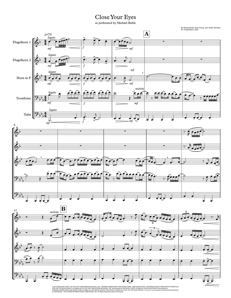 Close Your Eyes Close Your Eyes Brass Quintet scores gallery preview page 1