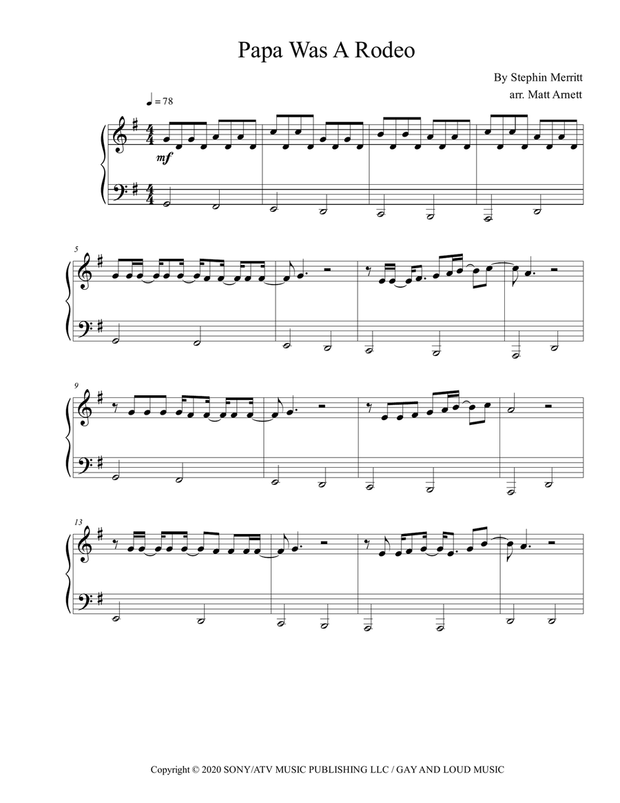 Papa Was A Rodeo Papa Was A Rodeo Easy Piano scores gallery preview page 1