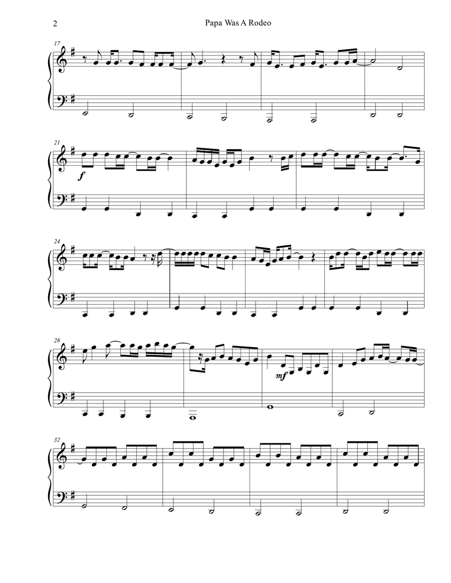 Papa Was A Rodeo Papa Was A Rodeo Easy Piano scores gallery preview page 2