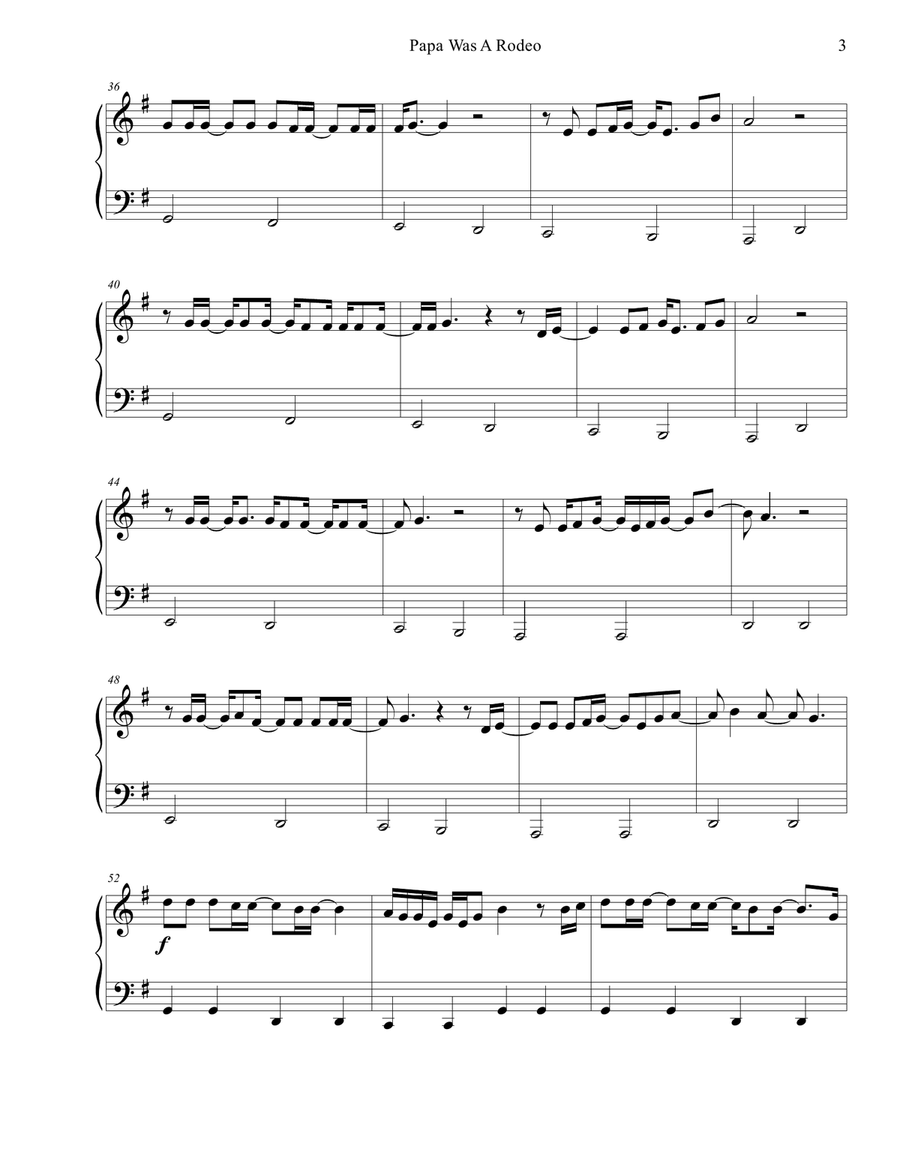 Papa Was A Rodeo Papa Was A Rodeo Easy Piano scores gallery preview page 3