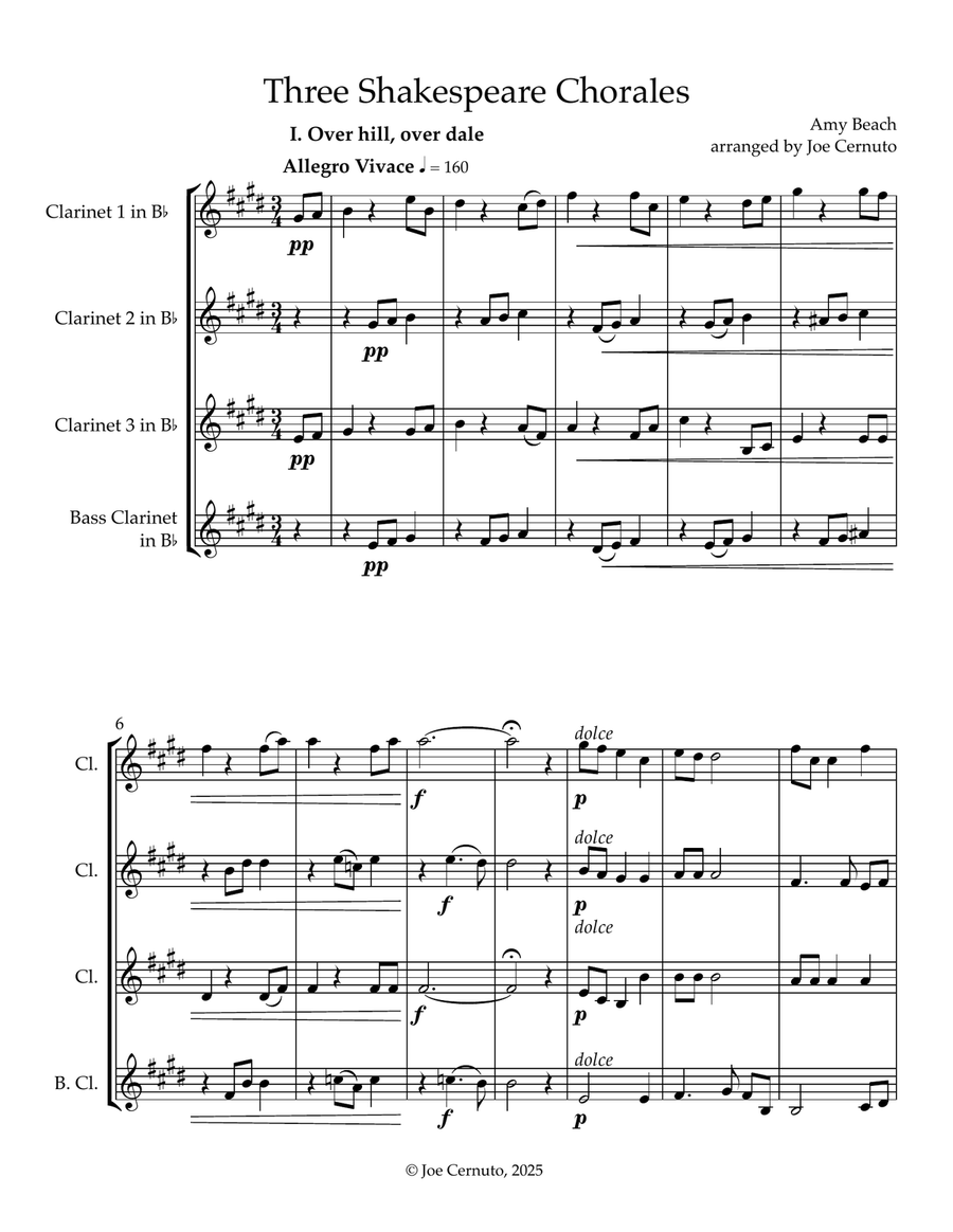 Three Shakespeare Chorales Clarinet Quartet scores gallery preview page 2
