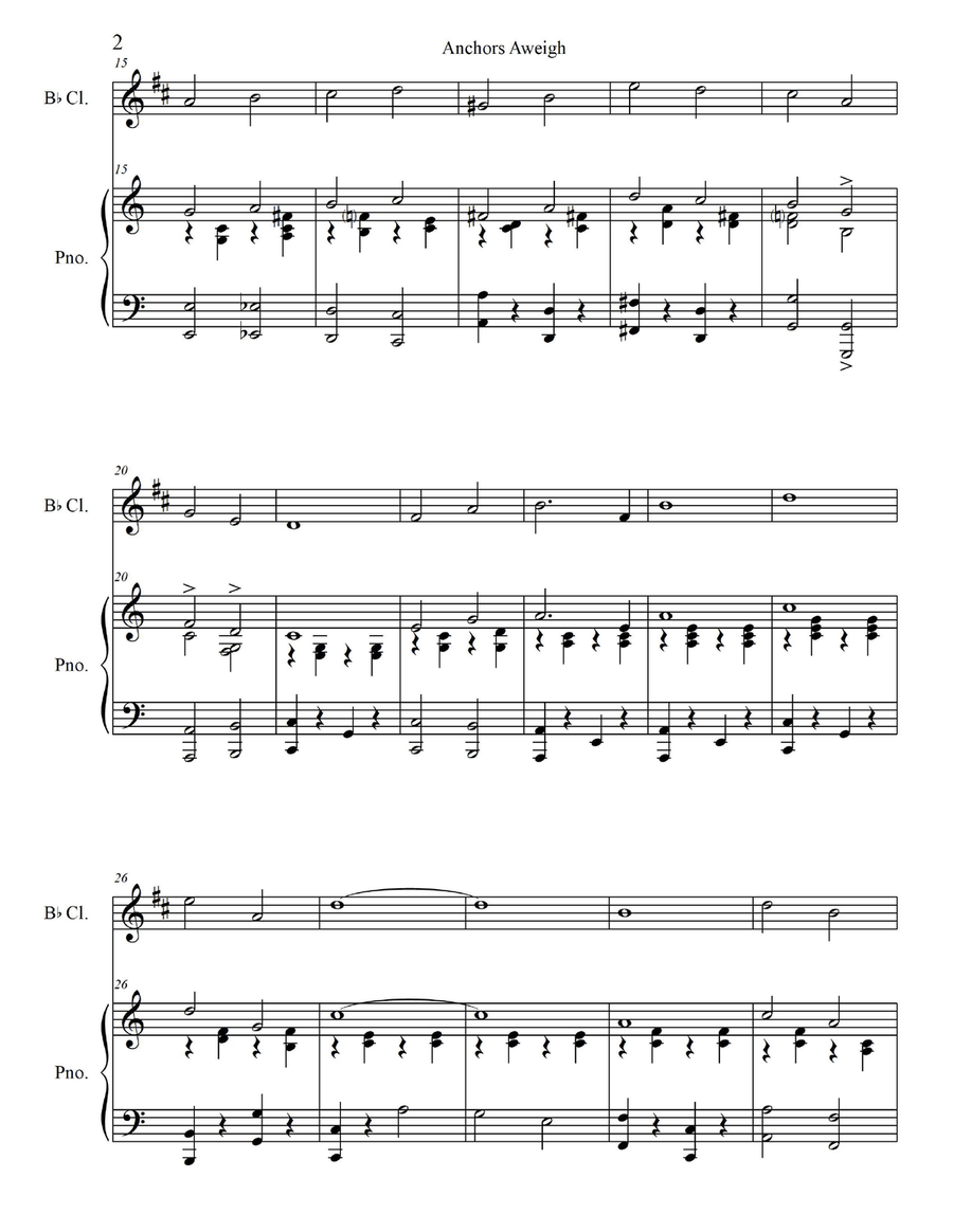 Anchors Aweigh - for Bb Soprano/Bb Bass/ Bb Contrabass Clarinet with Piano Accompaniment B-Flat Clarinet scores gallery preview page 4