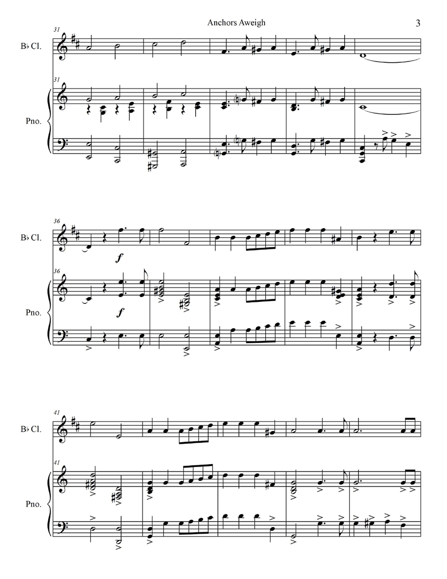 Anchors Aweigh - for Bb Soprano/Bb Bass/ Bb Contrabass Clarinet with Piano Accompaniment B-Flat Clarinet scores gallery preview page 5