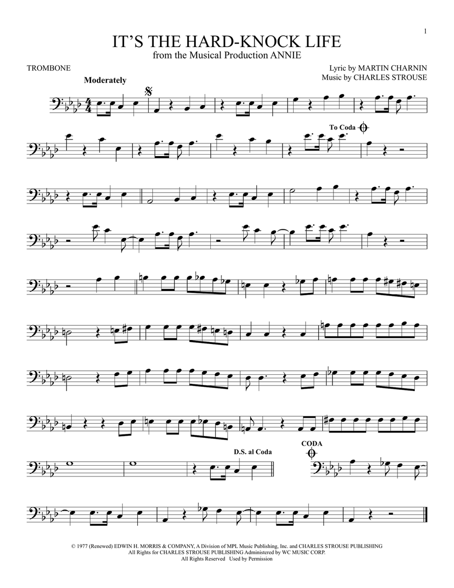It's The Hard-Knock Life (from Annie) Trombone Solo scores gallery preview page 1
