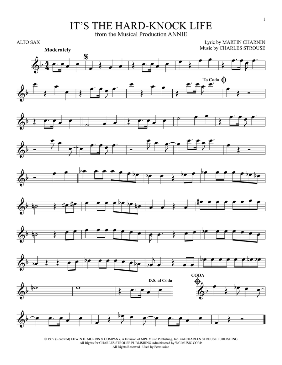 It's The Hard-Knock Life (from Annie) Alto Saxophone scores gallery preview page 1