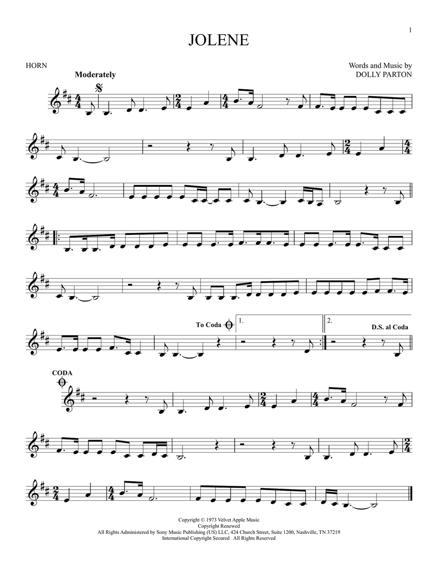Jolene Jolene Horn Solo scores gallery preview page 1