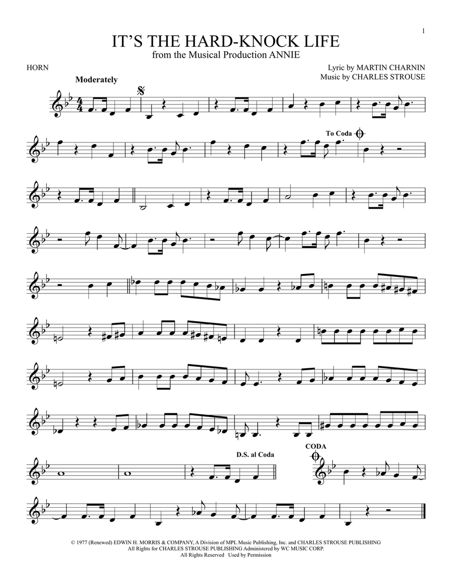 It's The Hard-Knock Life (from Annie) Horn Solo scores gallery preview page 1