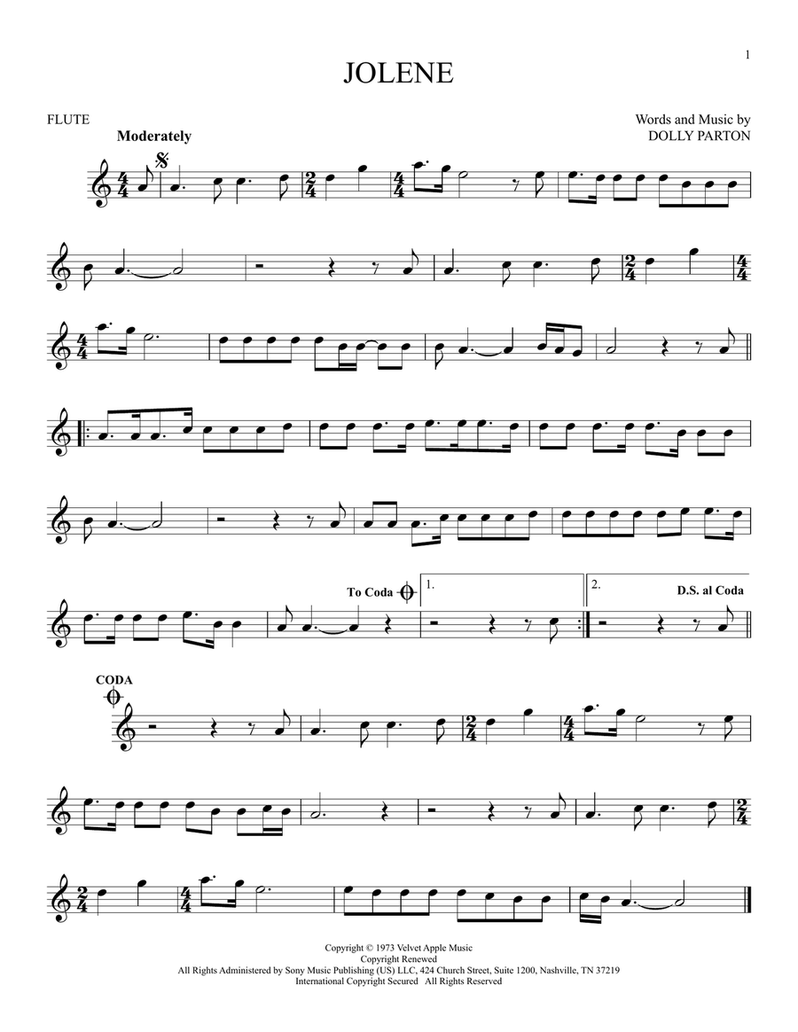 Jolene Jolene Flute Solo scores gallery preview page 1