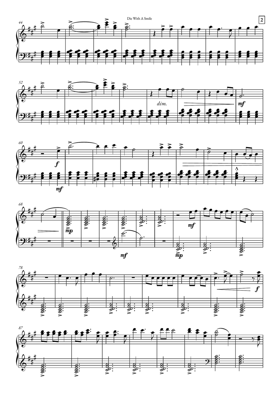 Die With A Smile Die With A Smile Piano Solo scores gallery preview page 2