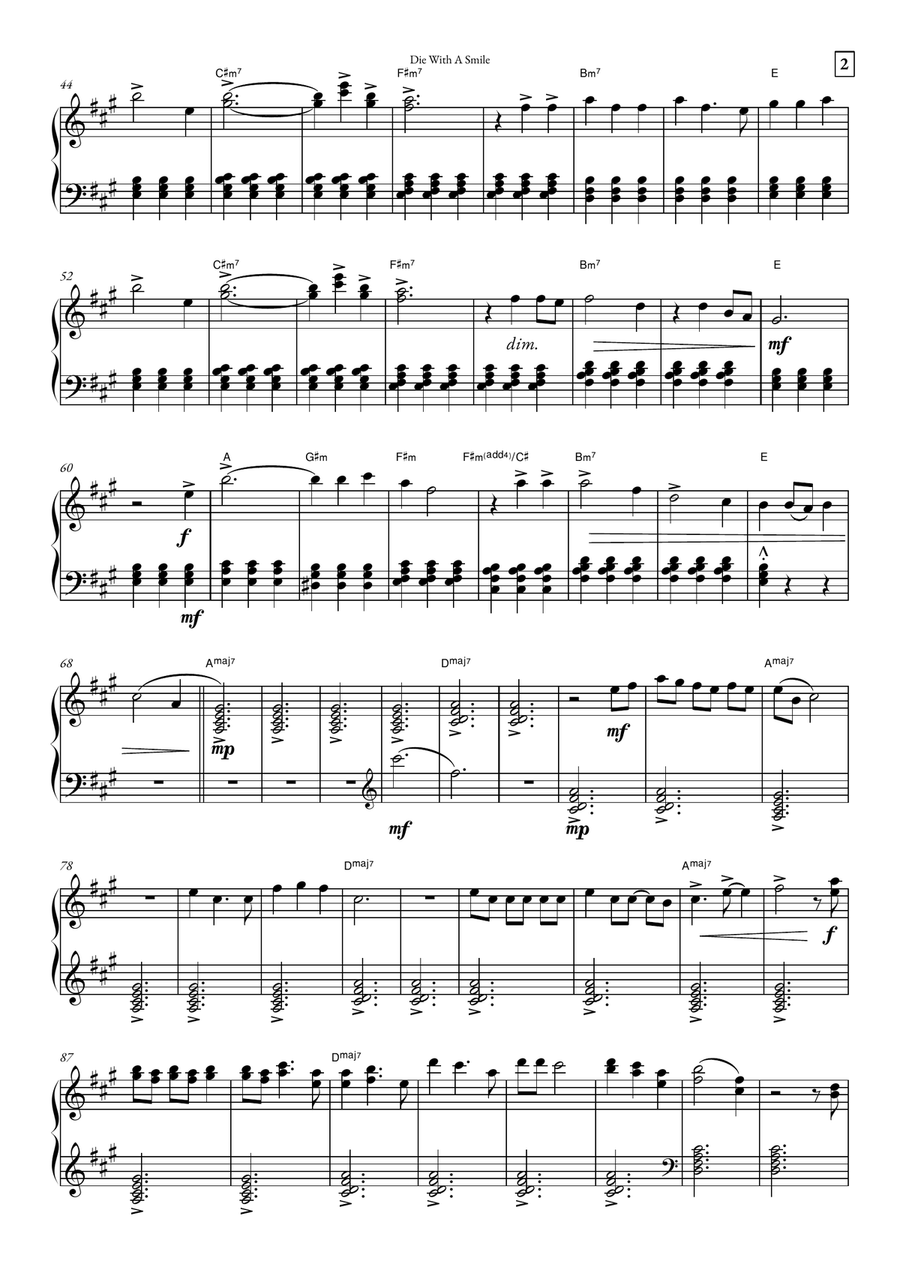 Die With A Smile Die With A Smile Piano Solo scores gallery preview page 2