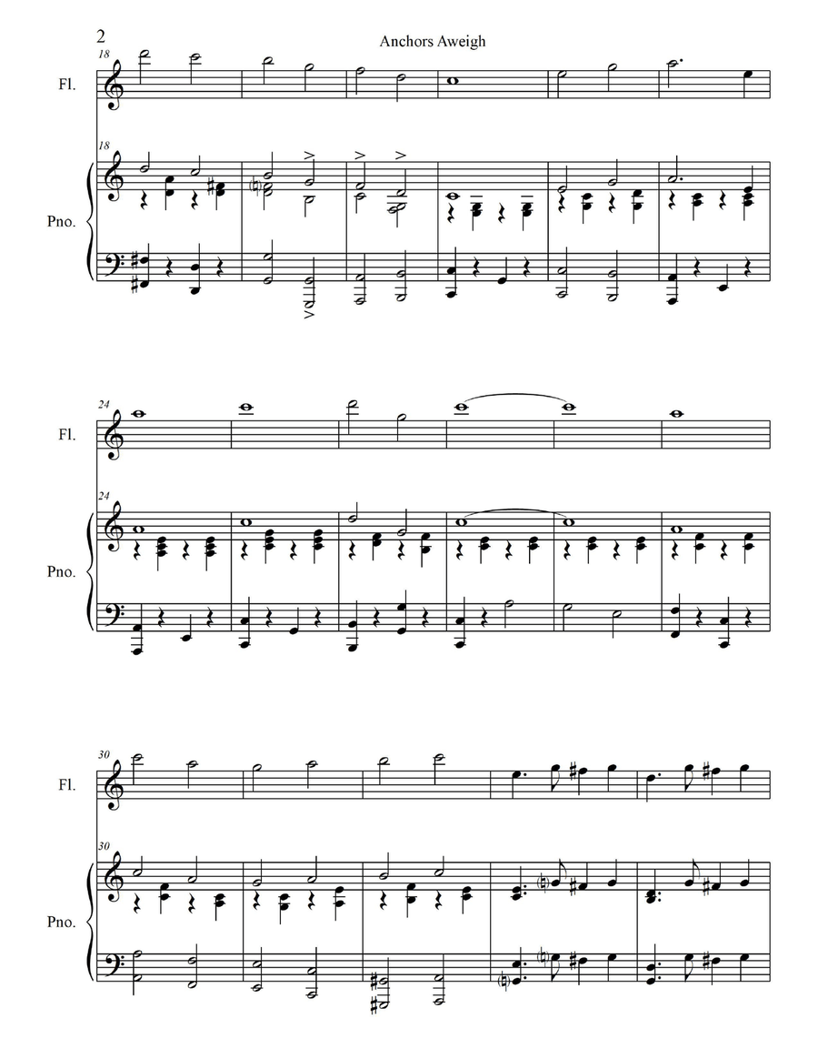 Anchors Aweigh - for Flute in C/Piccolo in C with Piano Accompaniment Flute scores gallery preview page 4