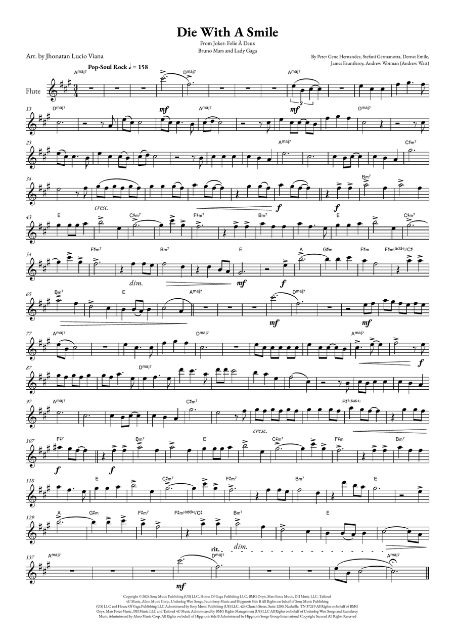 Die With A Smile Flute Solo scores gallery preview page 1