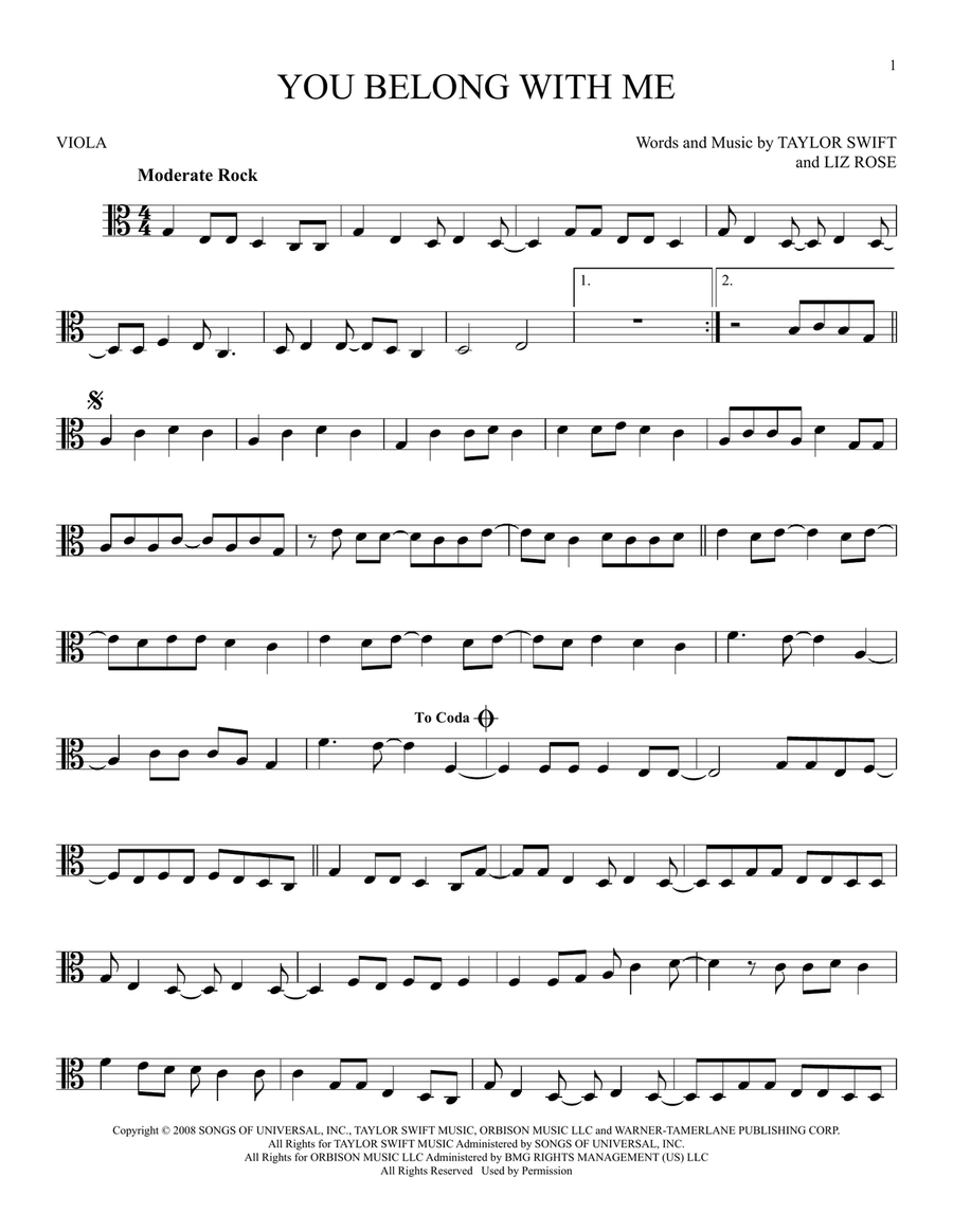 You Belong With Me (Taylor's Version) Viola Solo scores gallery preview page 1