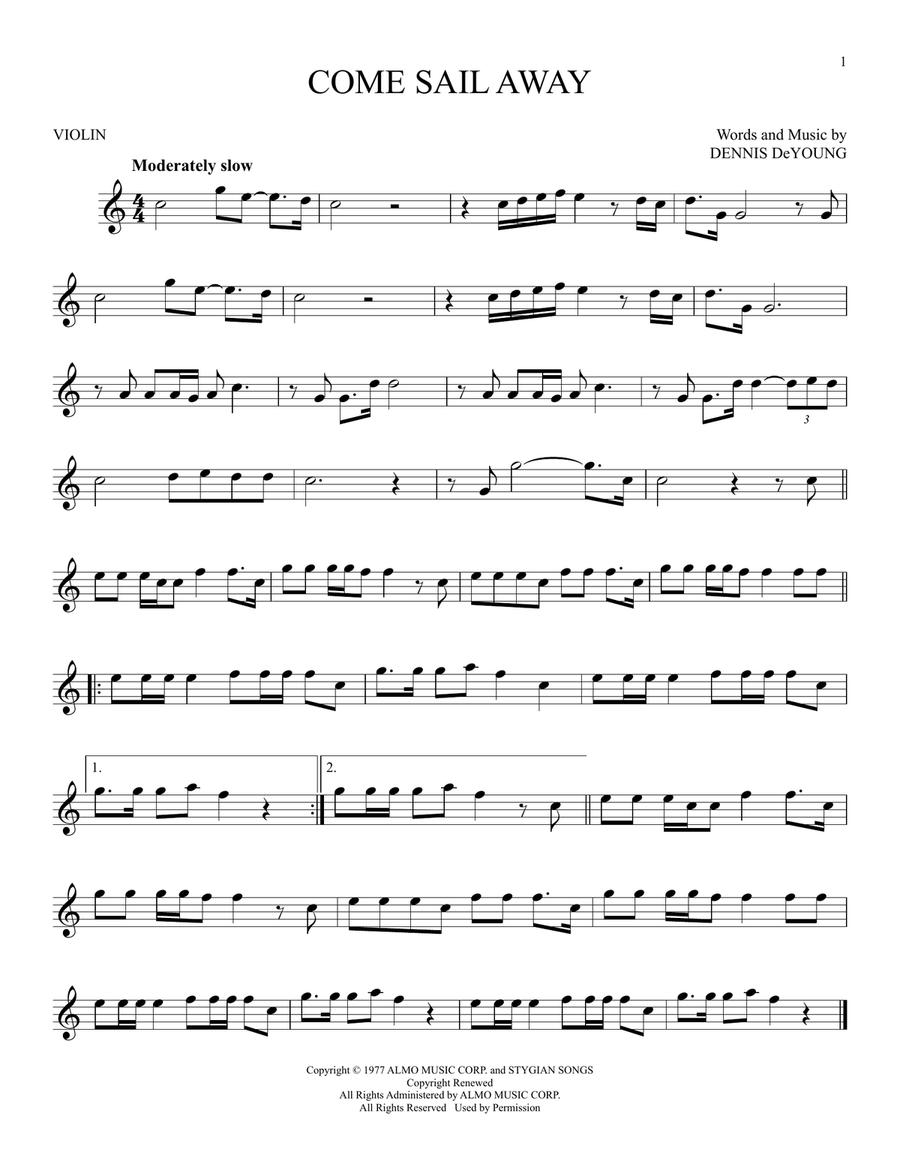 Come Sail Away Come Sail Away Violin Solo scores gallery preview page 1