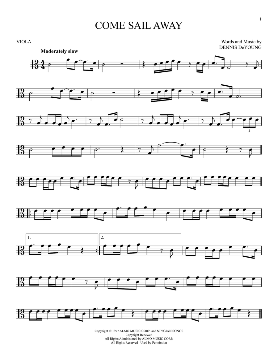 Come Sail Away Come Sail Away Viola Solo scores gallery preview page 1