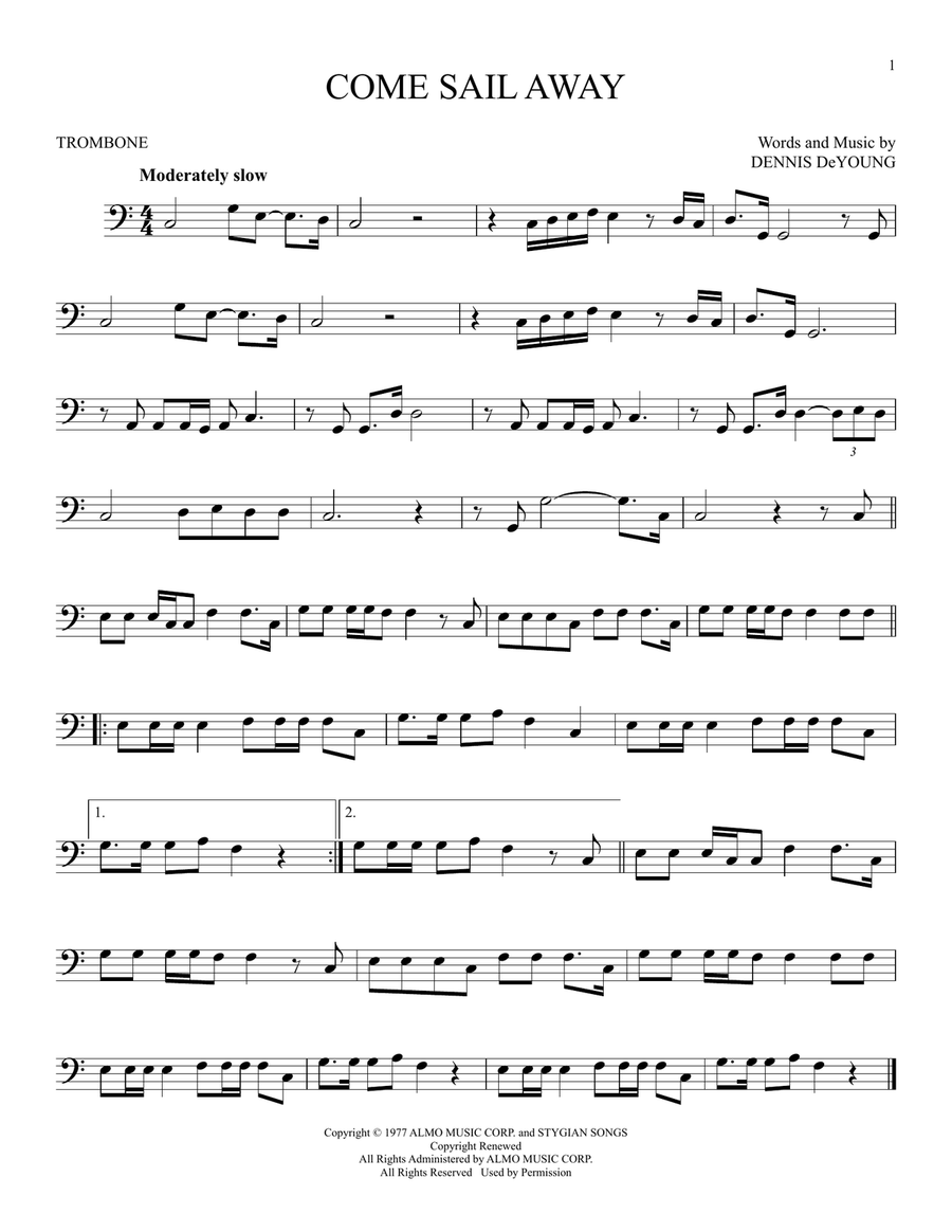 Come Sail Away Come Sail Away Trombone Solo scores gallery preview page 1
