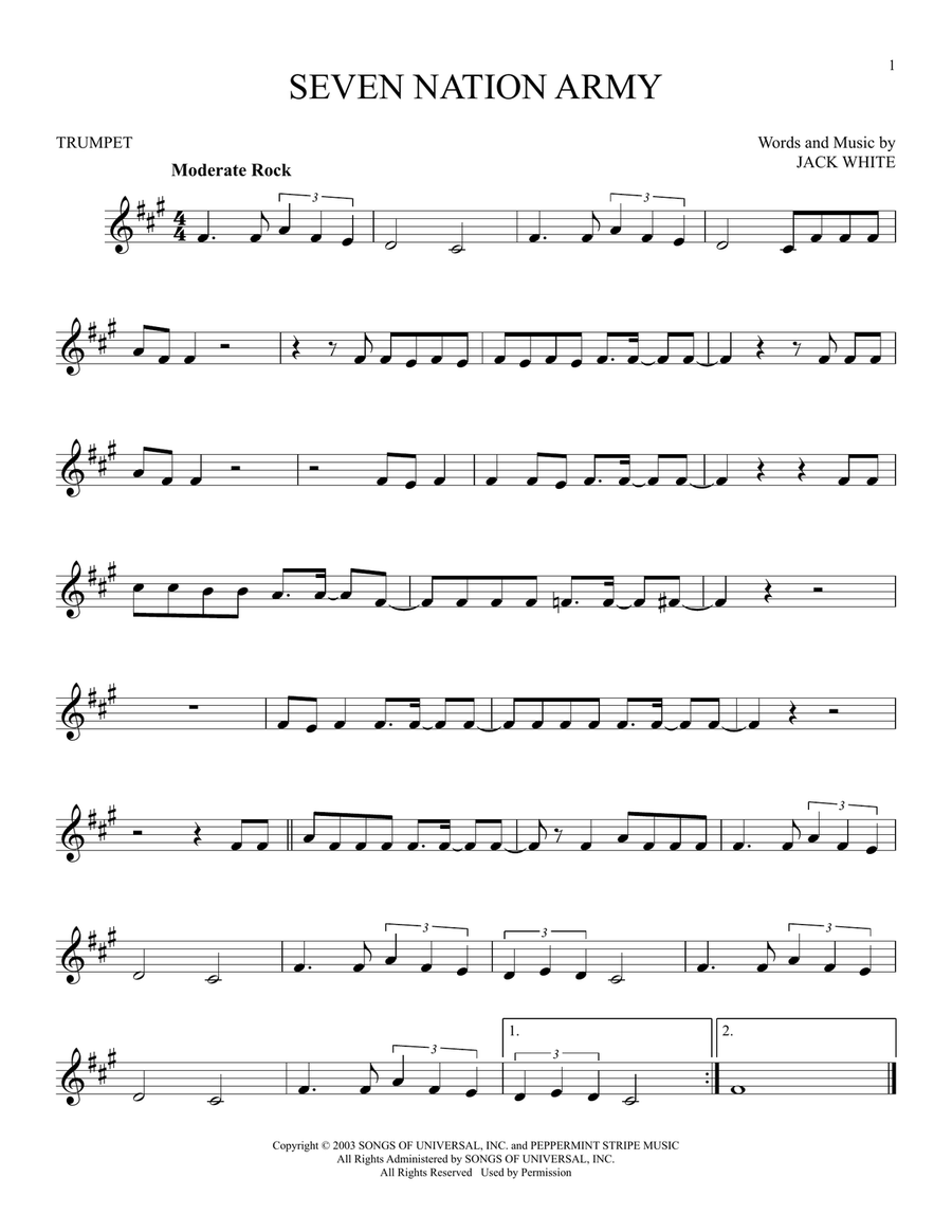 Seven Nation Army Seven Nation Army Trumpet Solo scores gallery preview page 1