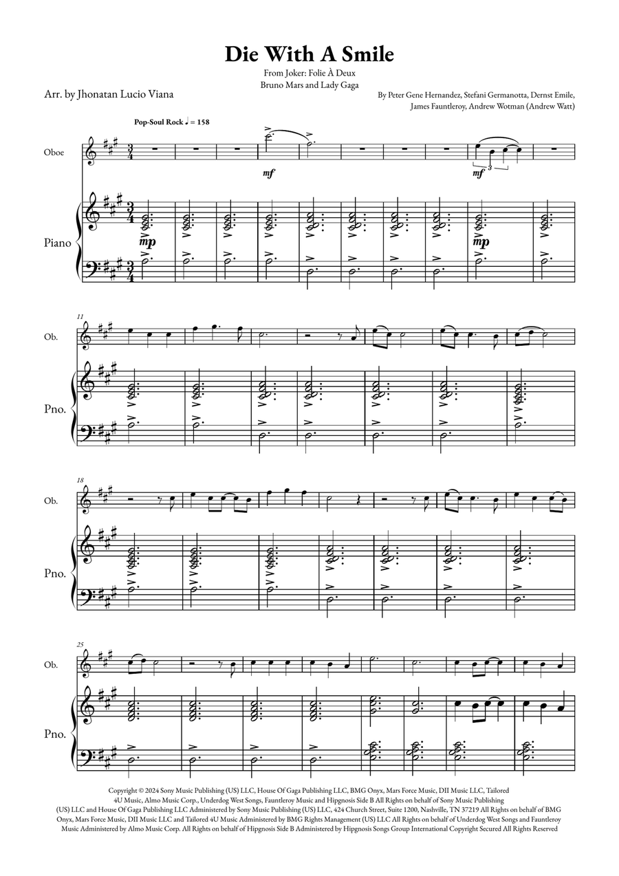 Die With A Smile Piano scores gallery preview page 1