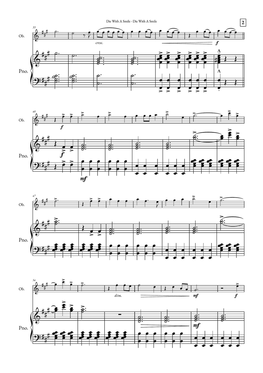 Die With A Smile Piano scores gallery preview page 2