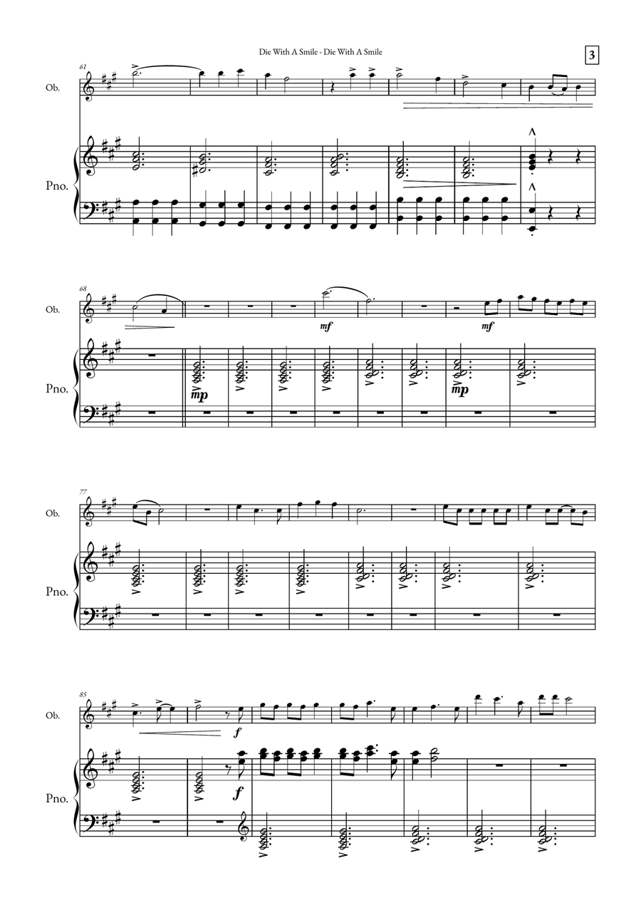 Die With A Smile Piano scores gallery preview page 3
