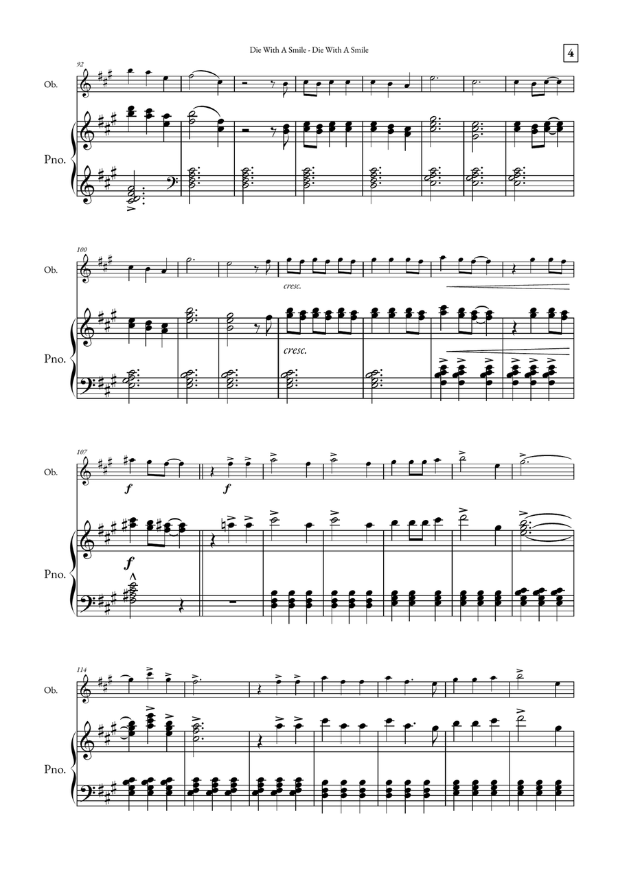 Die With A Smile Piano scores gallery preview page 4