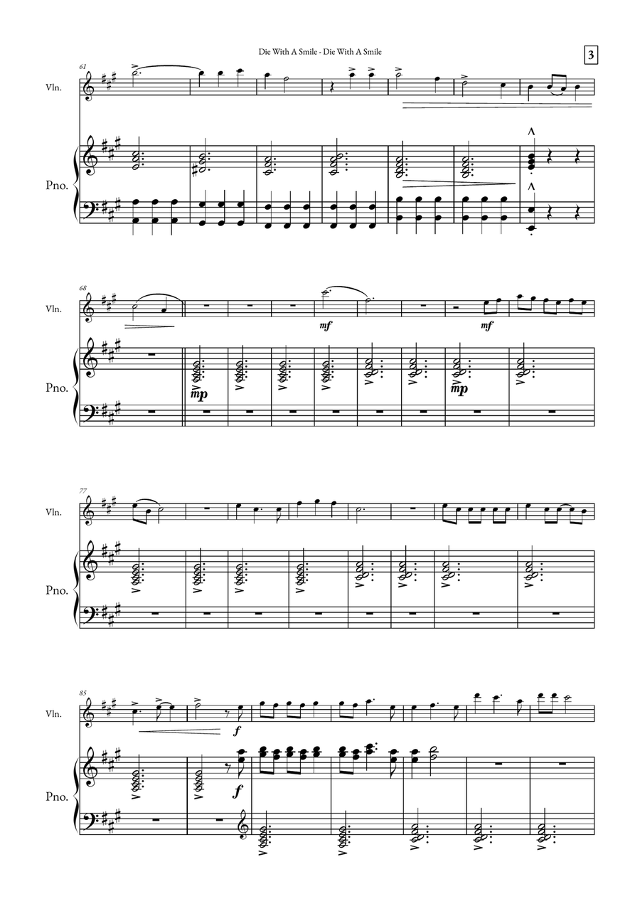 Die With A Smile Die With A Smile Violin Solo scores gallery preview page 3