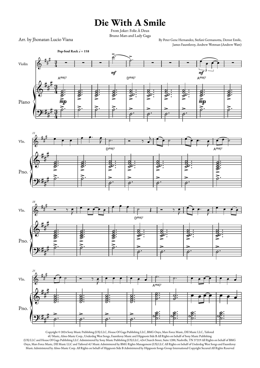 Die With A Smile Viola scores gallery preview page 1