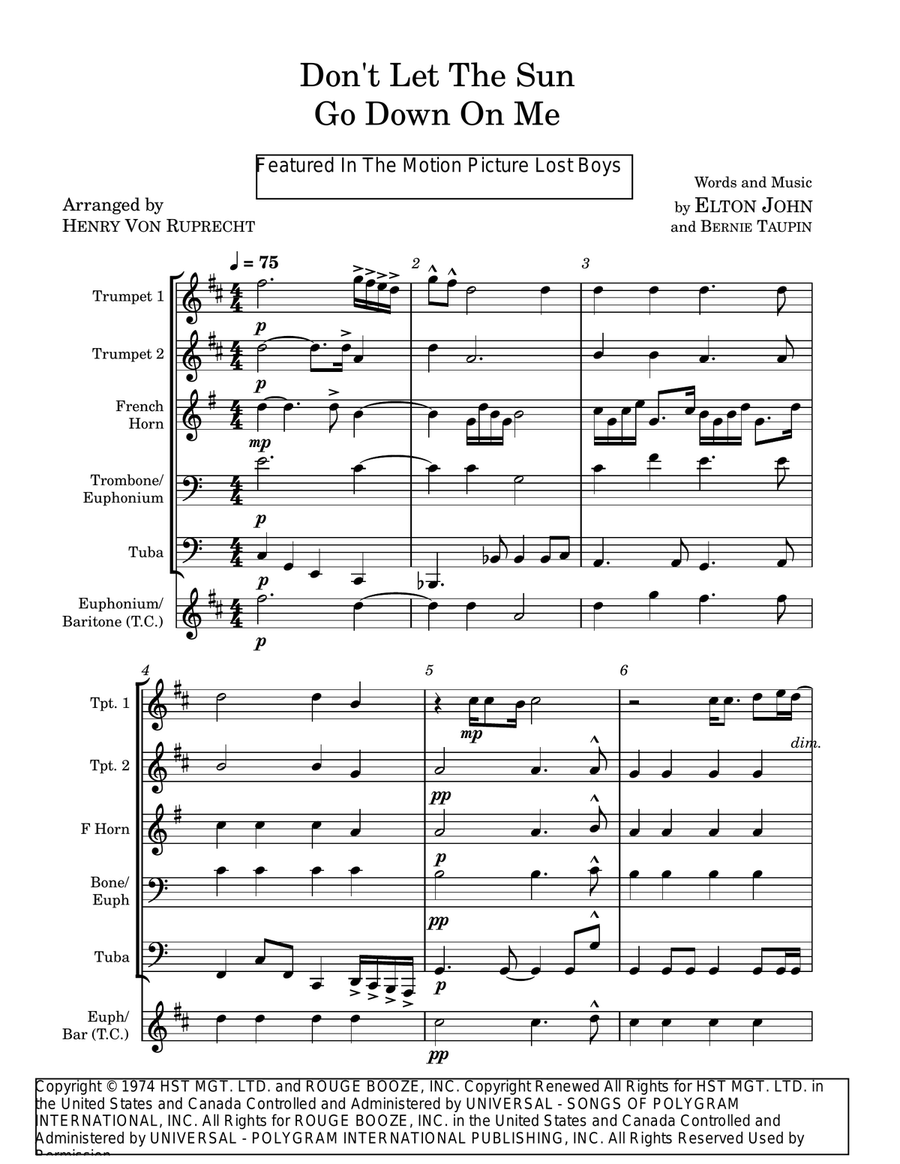 Don't Let The Sun Go Down On Me Brass Quintet scores gallery preview page 1