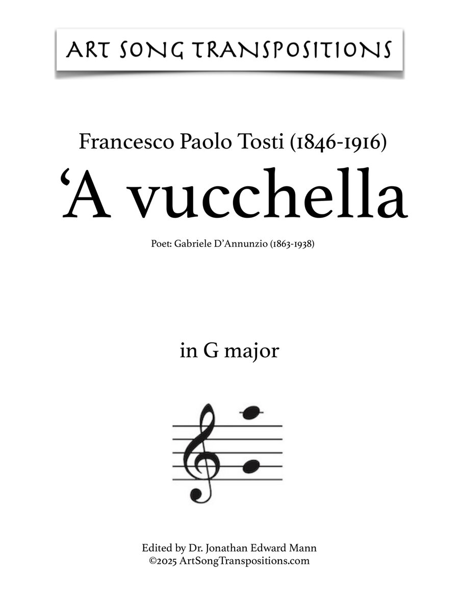 TOSTI: 'A vucchella (transposed to G major) Piano, Vocal scores gallery preview page 1