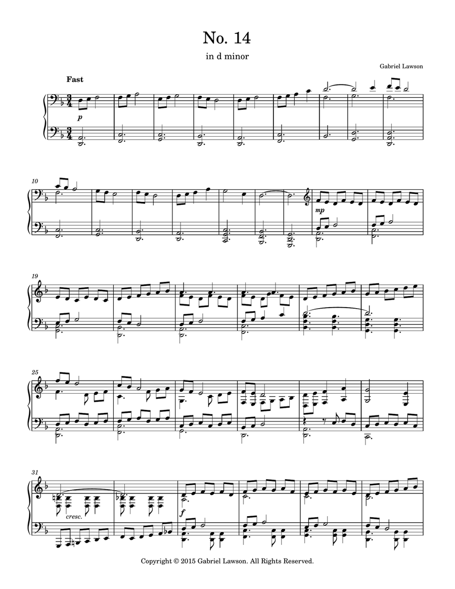 No. 14 in d minor No. 14 in d minor Piano Solo scores gallery preview page 1
