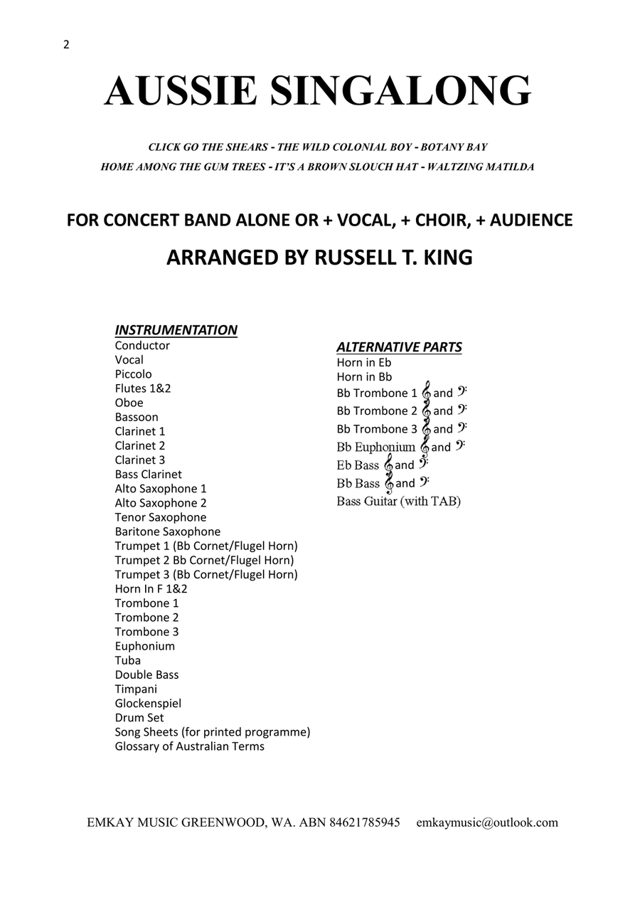 Medley: (Give Me A) Home Among The Gum Trees with Brown Slouch Hat and Waltzing Matilda Concert Band scores gallery preview page 2