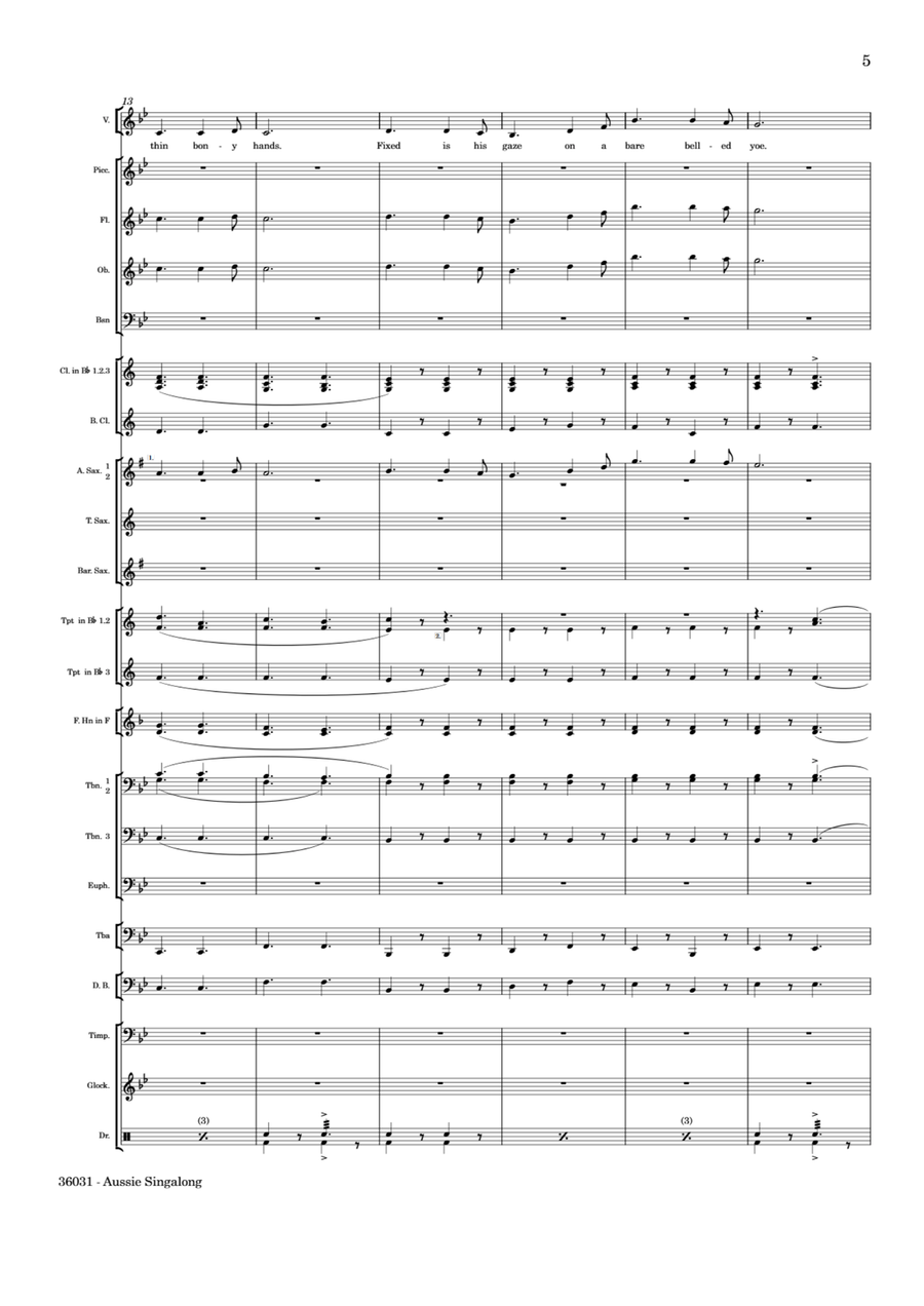 Medley: (Give Me A) Home Among The Gum Trees with Brown Slouch Hat and Waltzing Matilda Concert Band scores gallery preview page 5