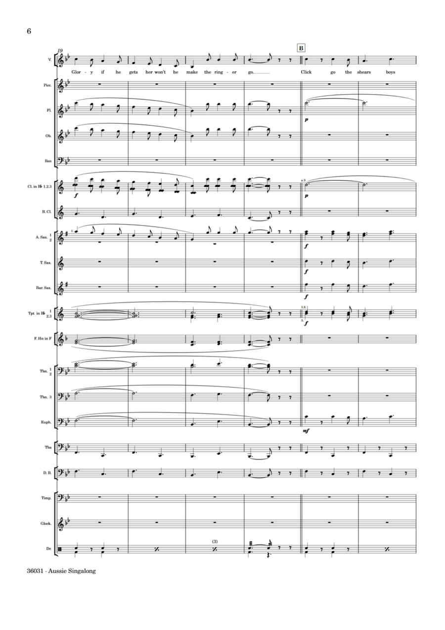 Medley: (Give Me A) Home Among The Gum Trees with Brown Slouch Hat and Waltzing Matilda Concert Band scores gallery preview page 6