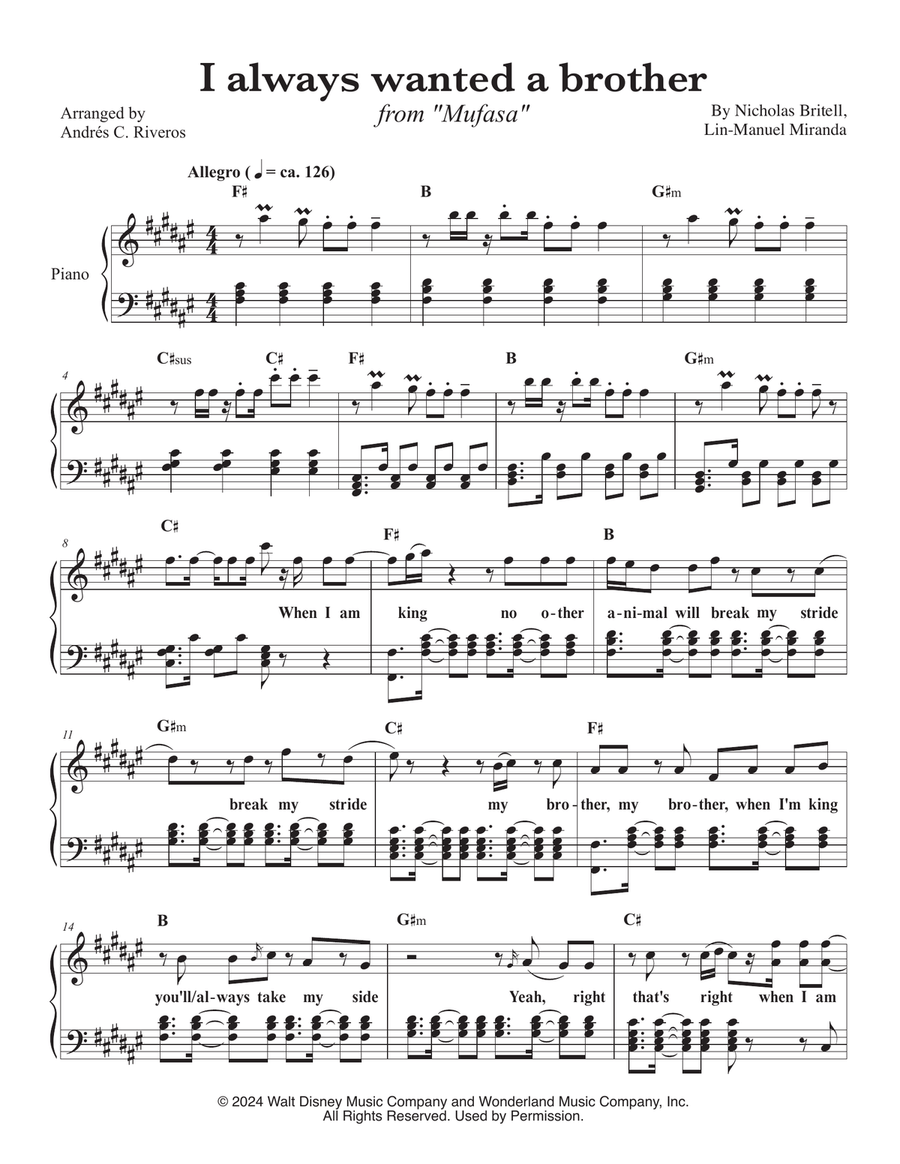 I Always Wanted A Brother Piano Solo scores gallery preview page 1