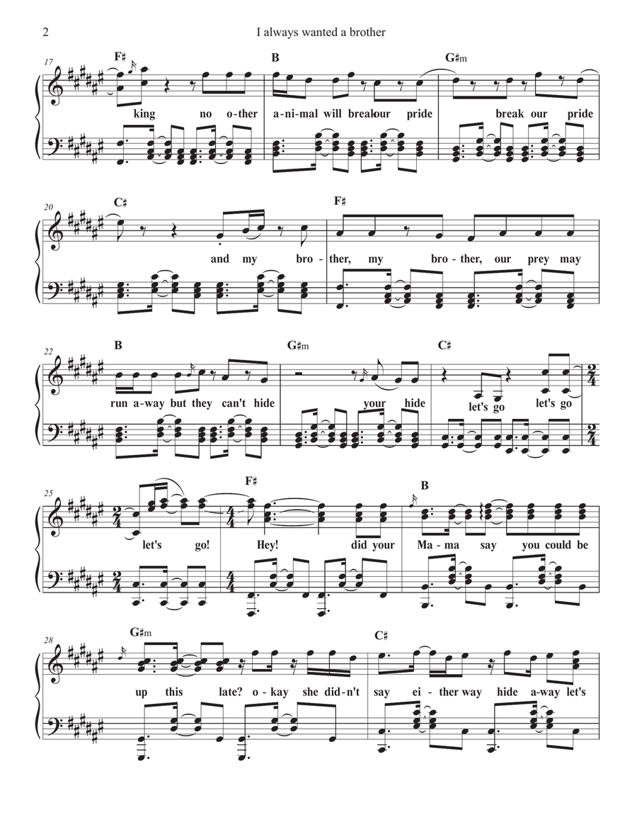 I Always Wanted A Brother Piano Solo scores gallery preview page 2