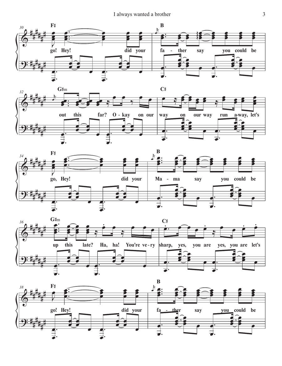 I Always Wanted A Brother Piano Solo scores gallery preview page 3
