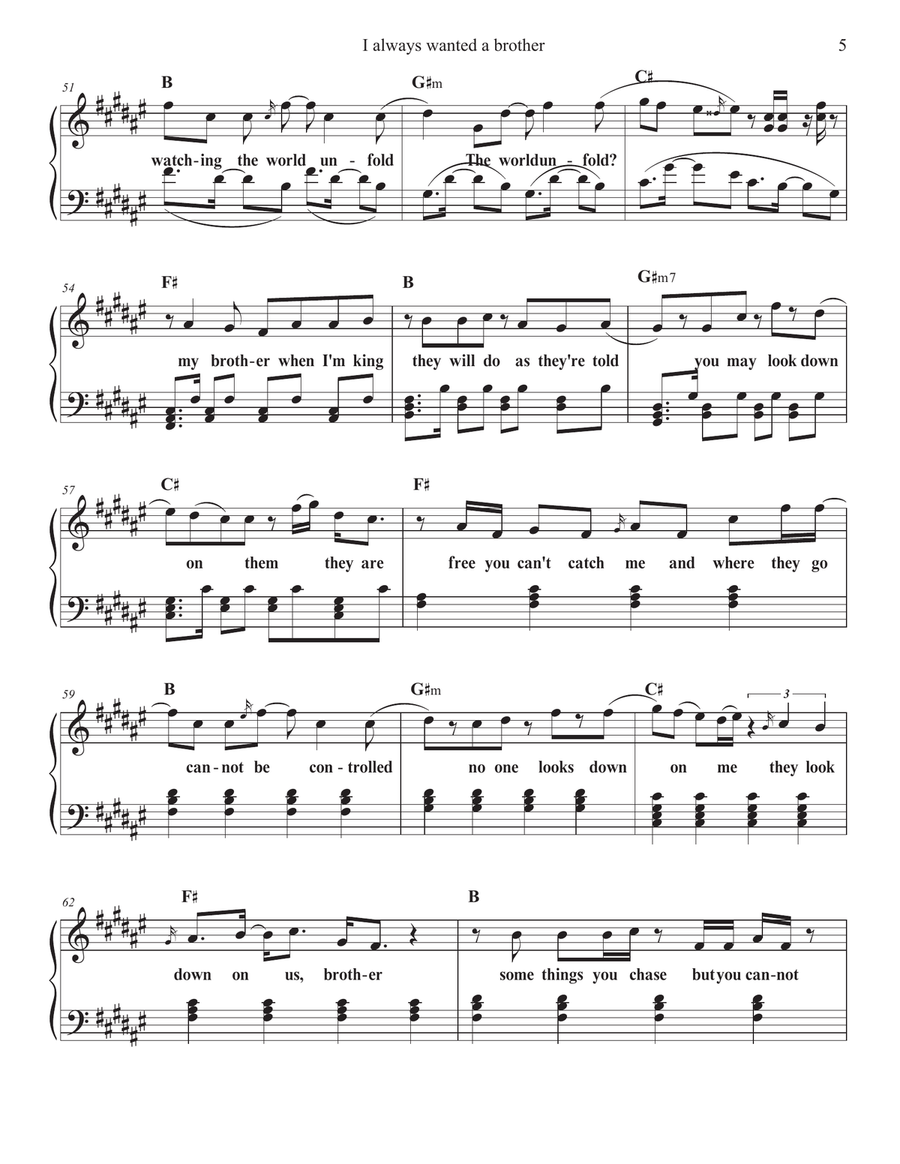 I Always Wanted A Brother Piano Solo scores gallery preview page 5