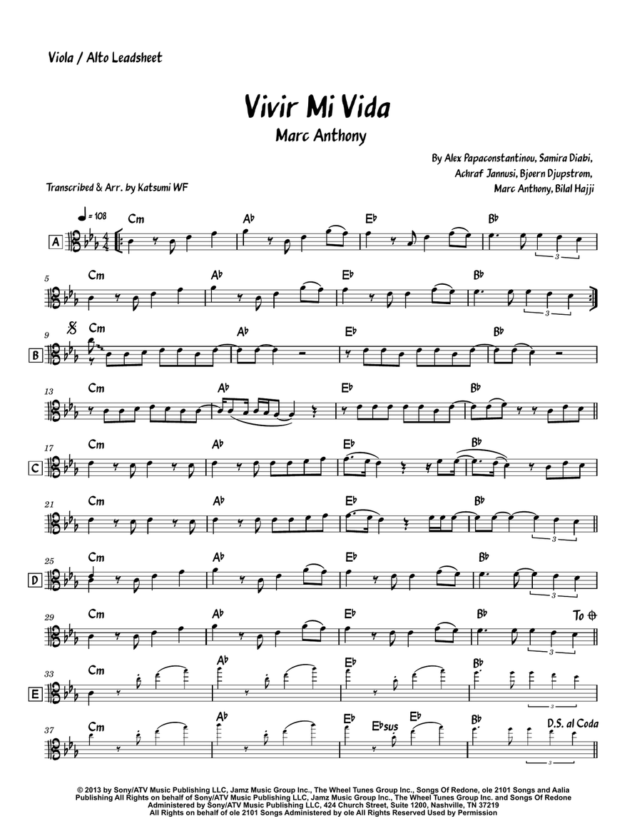 Vivir Mi Vida Vivir Mi Vida Viola Solo scores gallery preview page 1
