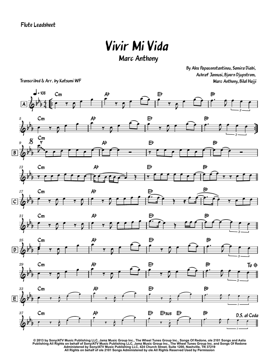 Vivir Mi Vida Vivir Mi Vida Flute Solo scores gallery preview page 1