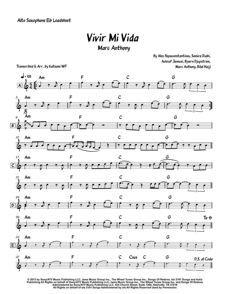 Vivir Mi Vida Vivir Mi Vida Alto Saxophone scores gallery preview page 1